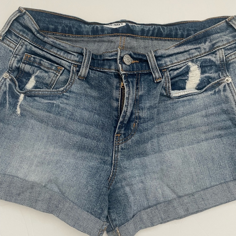 Old Navy Women's Blue Denim Distressed Boyfriend Shorts